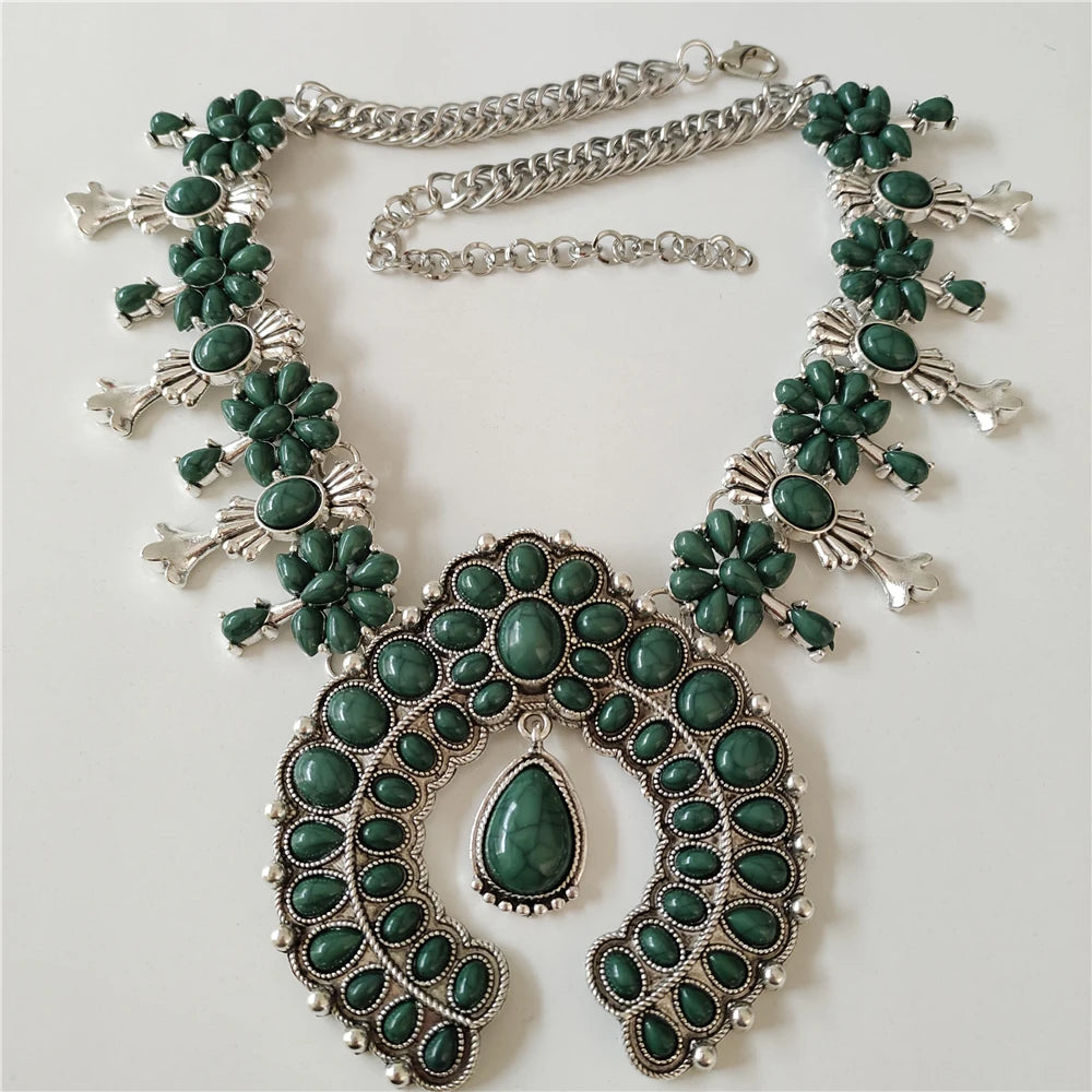Turquoise Ethnic Necklace - White - Cowboy Outpost