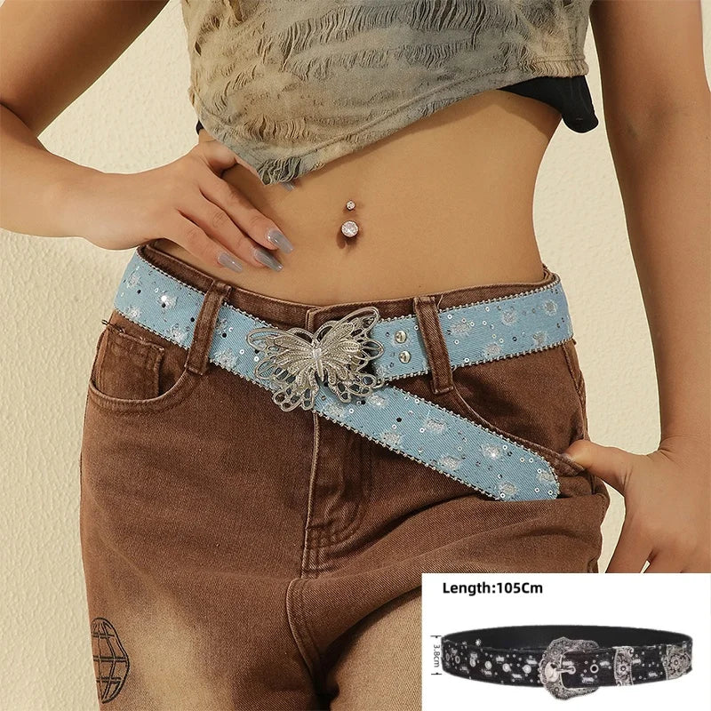 Leather Rhinestone Belt - Cowboy Outpost