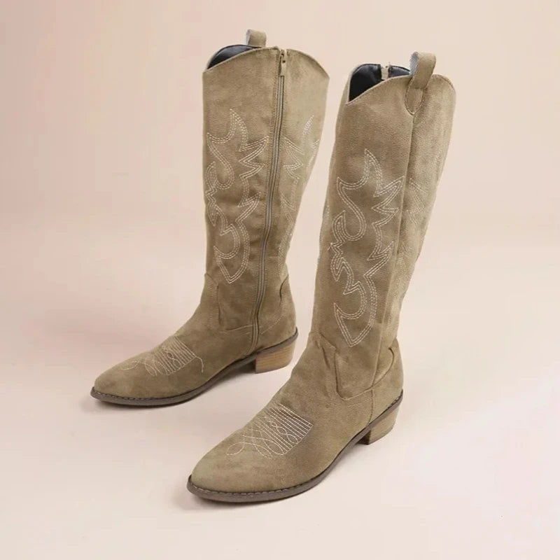 Leather Embroidered Cowboy Boots - White - Cowboy Outpost