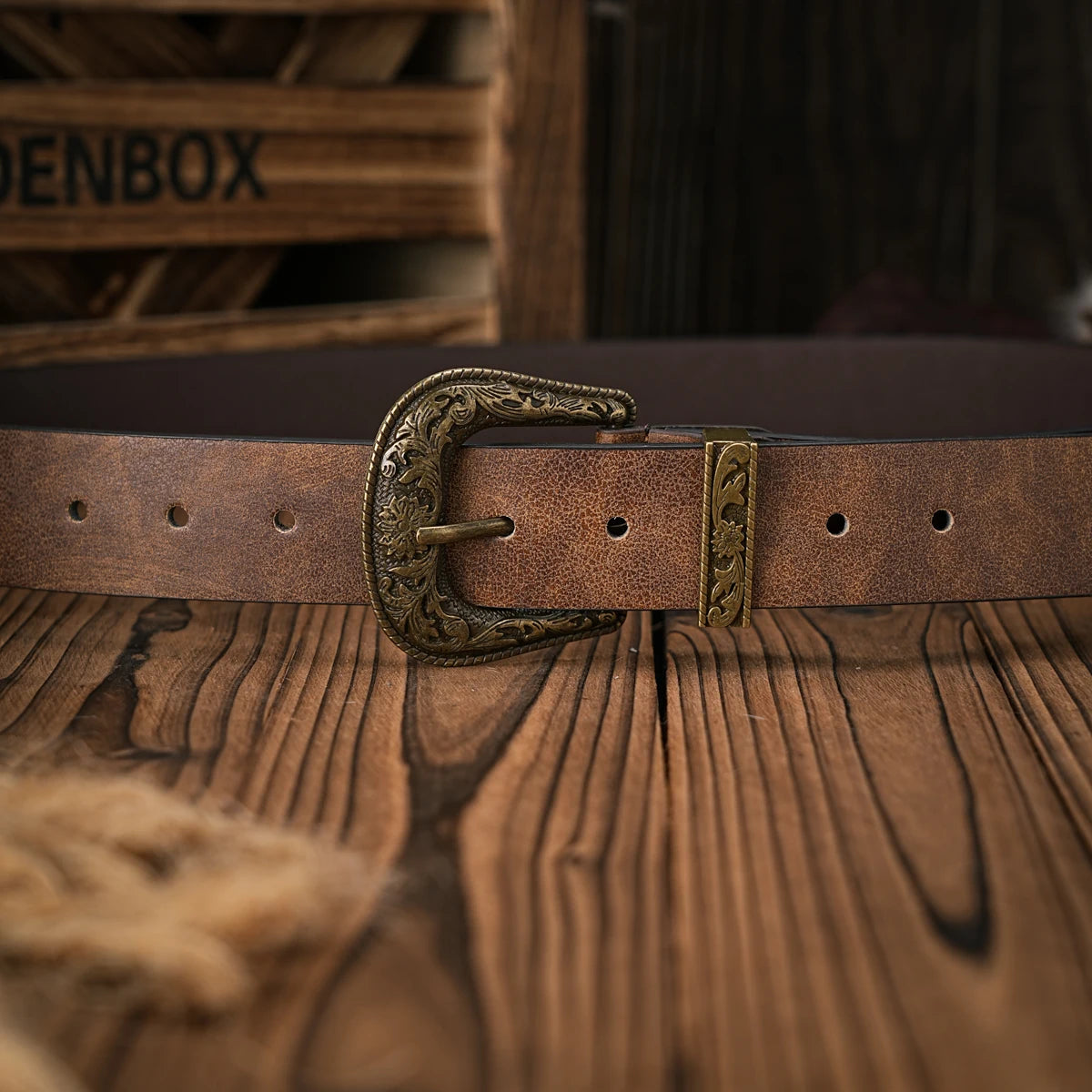 Leather Denim Belt - Brown - Cowboy Outpost