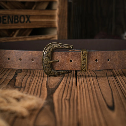 Leather Denim Belt - Brown - Cowboy Outpost