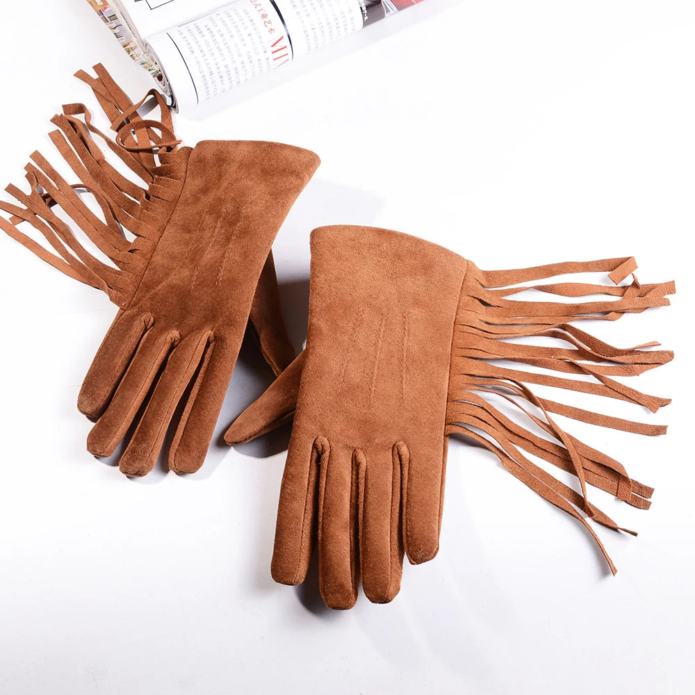 Suede Tassel Gloves - black - Cowboy Outpost