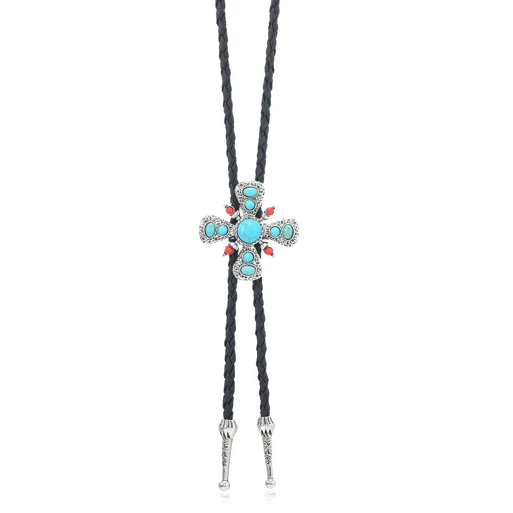 Turquoise Stone Bolo Tie - 02 - Cowboy Outpost