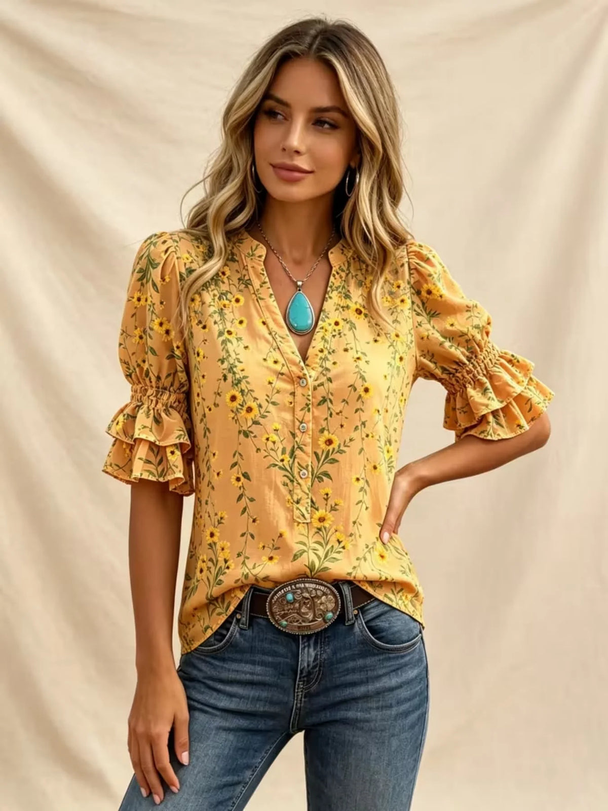 Floral Shirt - FVLLJH20260616A - Cowboy Outpost