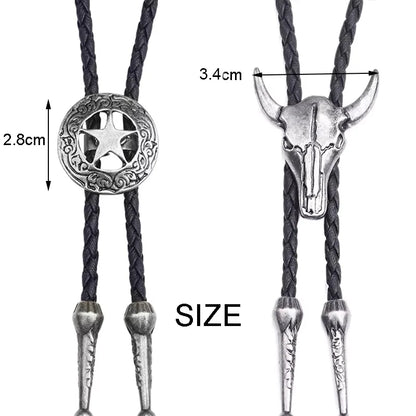 Leather Adjustable Bolo Tie - Star(silver) - Cowboy Outpost