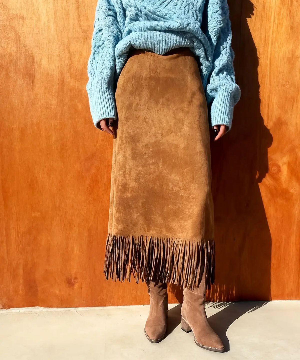 Long Suede Skirt - Black - Cowboy Outpost