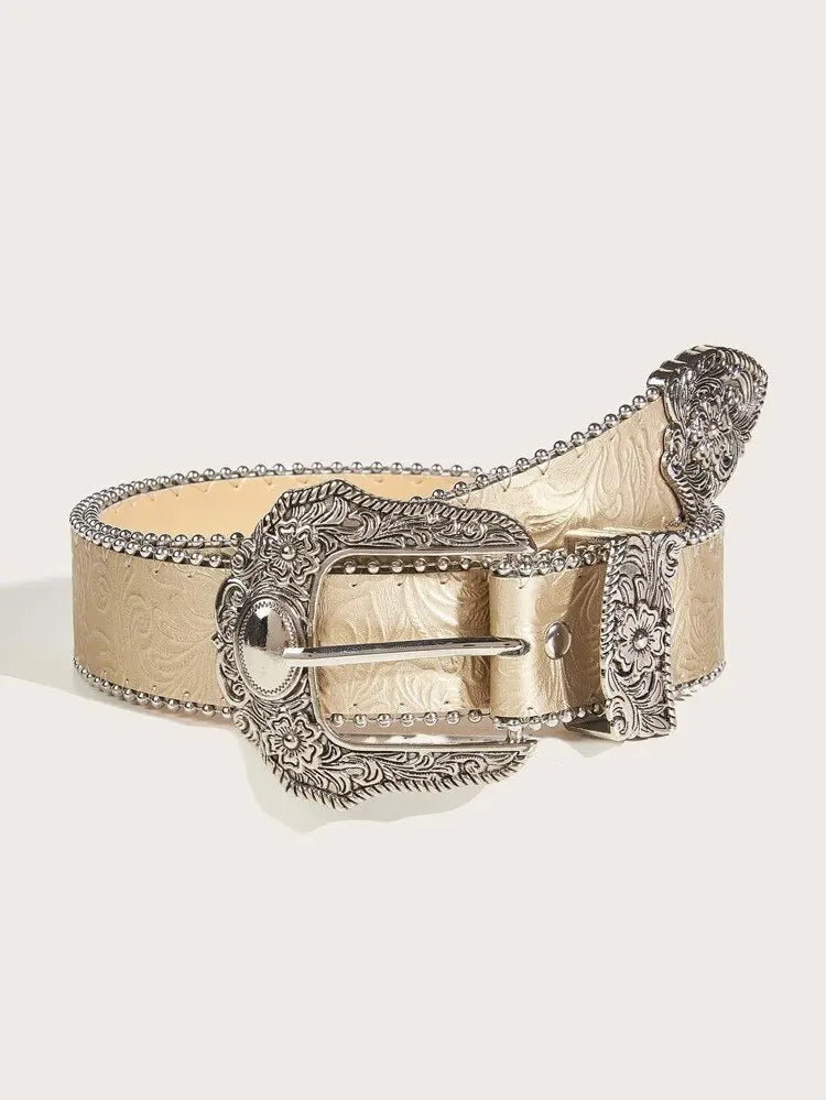 Leather Metal Belt - Khaki color - Cowboy Outpost