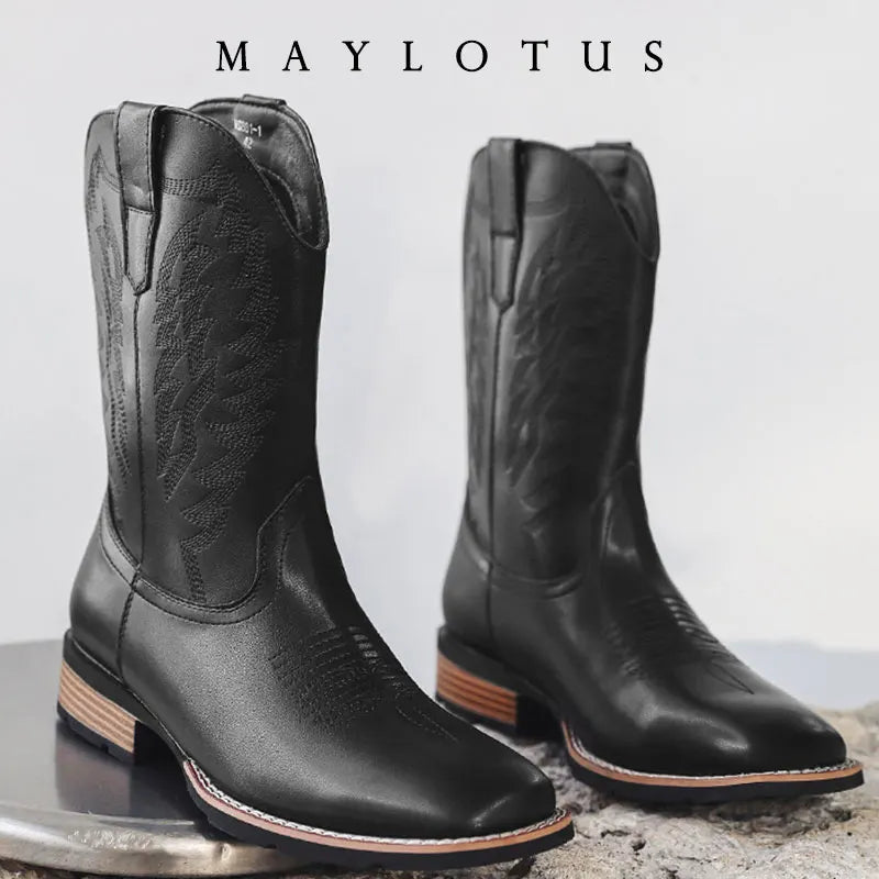 Leather Black Cowboy Boots - Brown - Cowboy Outpost