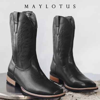 Leather Black Cowboy Boots - Brown - Cowboy Outpost