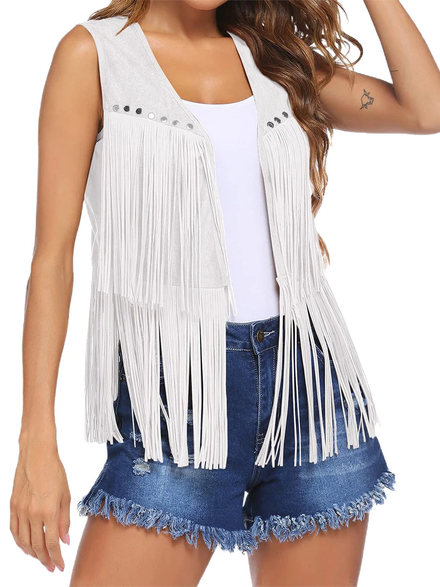 Suede Fringe Vest - black - Cowboy Outpost