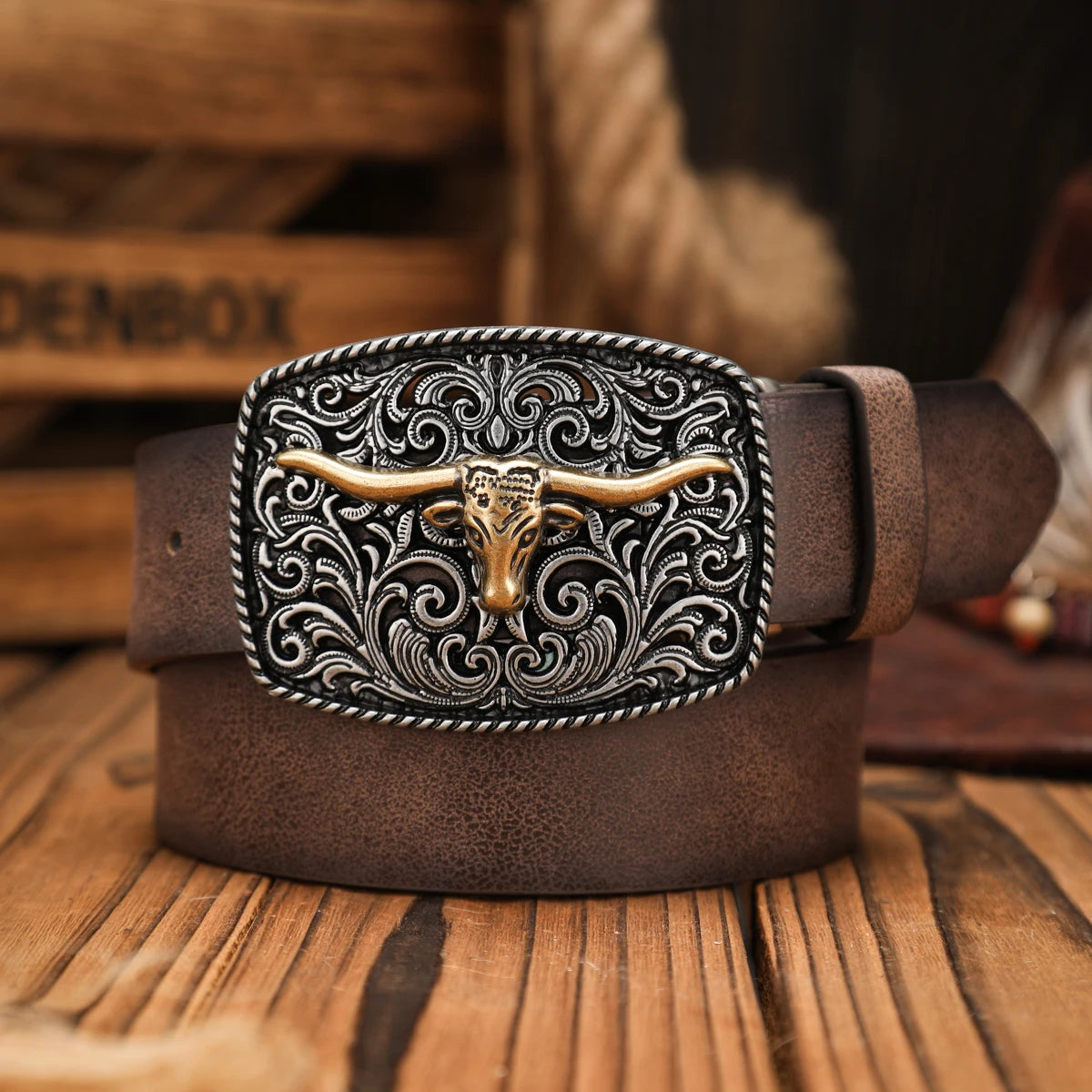 Retro Buckle Belt - Coffee - Cowboy Outpost