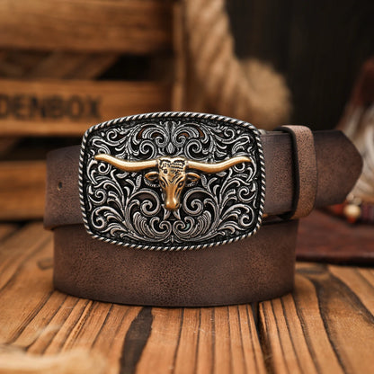 Retro Buckle Belt - Coffee - Cowboy Outpost