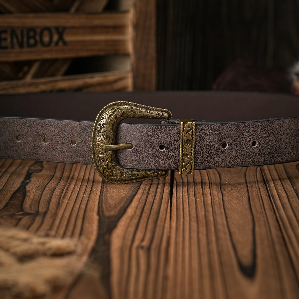 Leather Denim Belt - Brown - Cowboy Outpost
