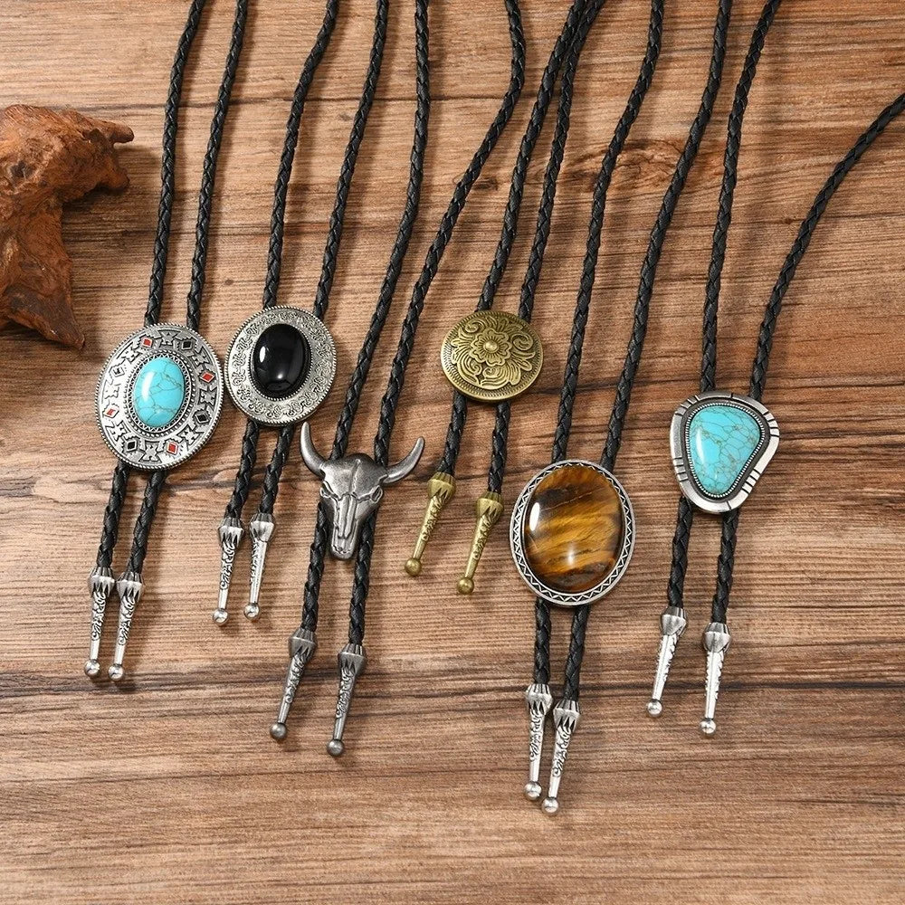 Turquoise Silver Bolo Tie - Style 5 - Cowboy Outpost