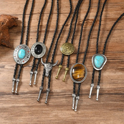 Turquoise Silver Bolo Tie - Style 5 - Cowboy Outpost