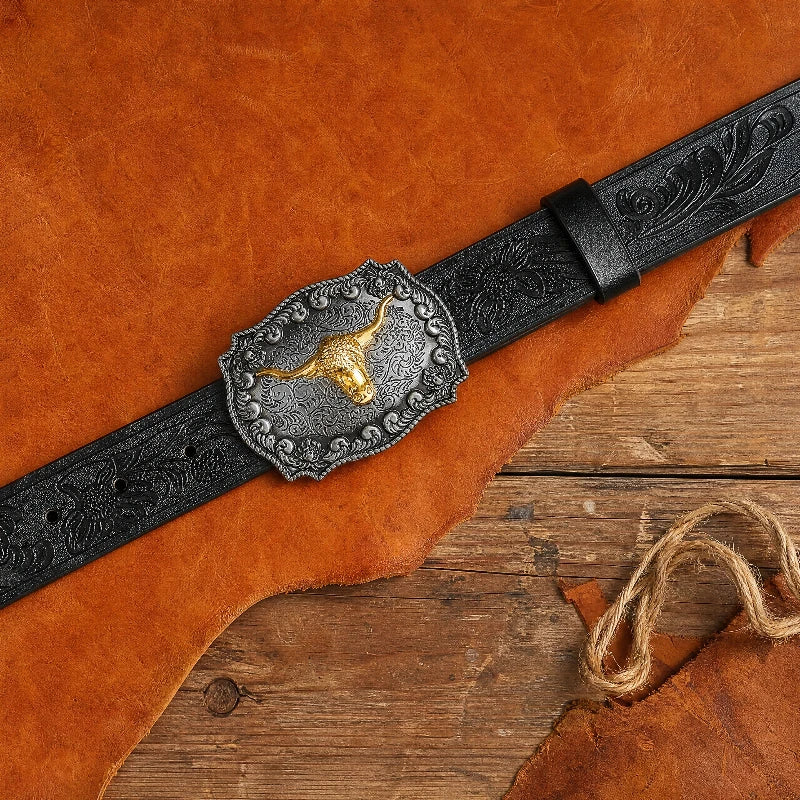 Embossed Belt - Cool Handsome Black PU BELT Material Embossed - Cowboy Outpost