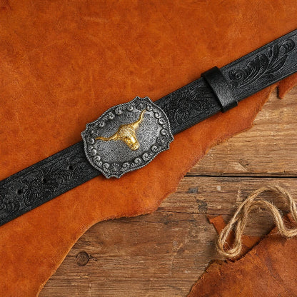 Embossed Belt - Cool Handsome Black PU BELT Material Embossed - Cowboy Outpost