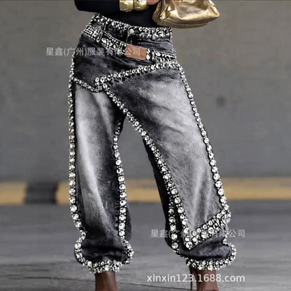 Rhinestone Wide-Leg Jeans - black - Cowboy Outpost