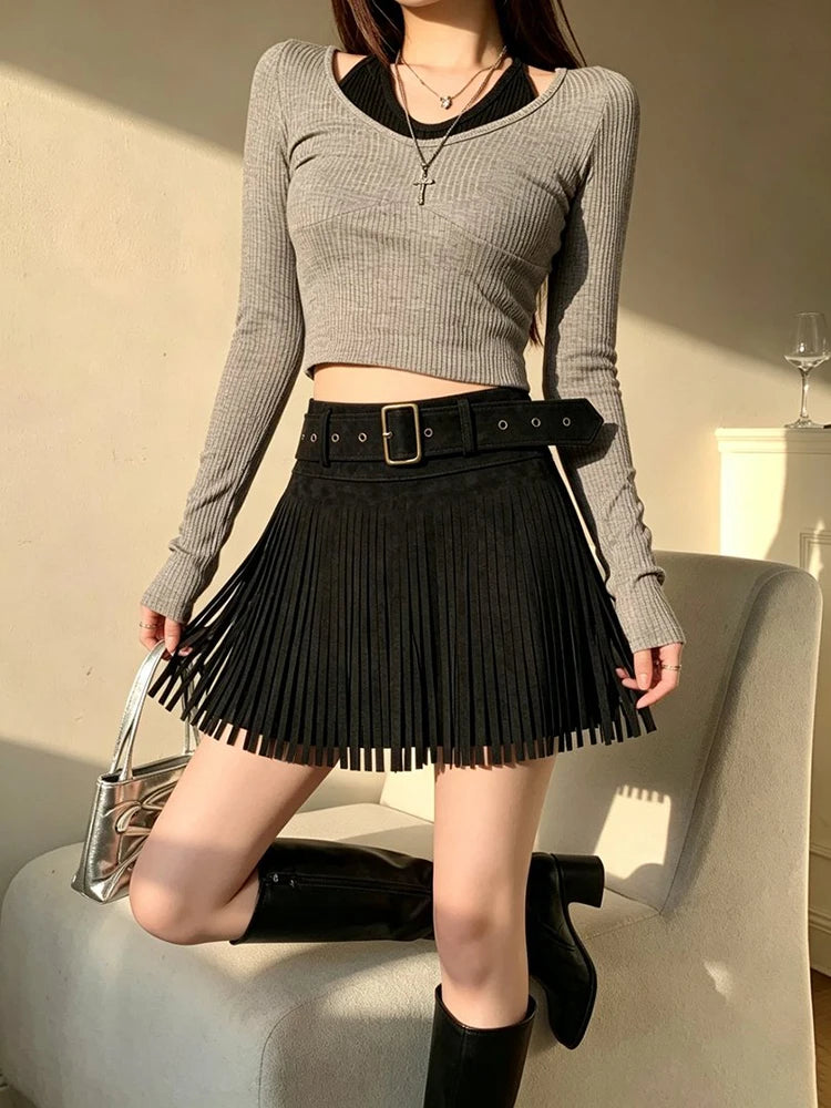 Suede Mini Skirt - black - Cowboy Outpost
