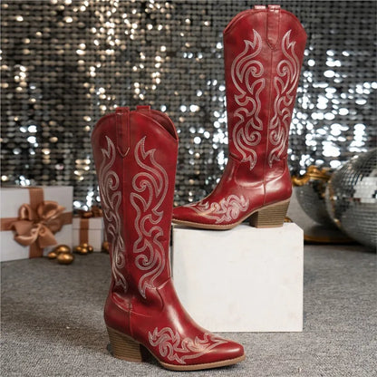 Pointed Cowboy Boots - Red - Red - Cowboy Outpost