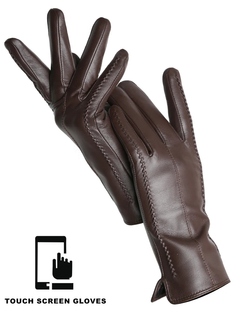 Leather Sheepskin Gloves - Brown Touch - Cowboy Outpost