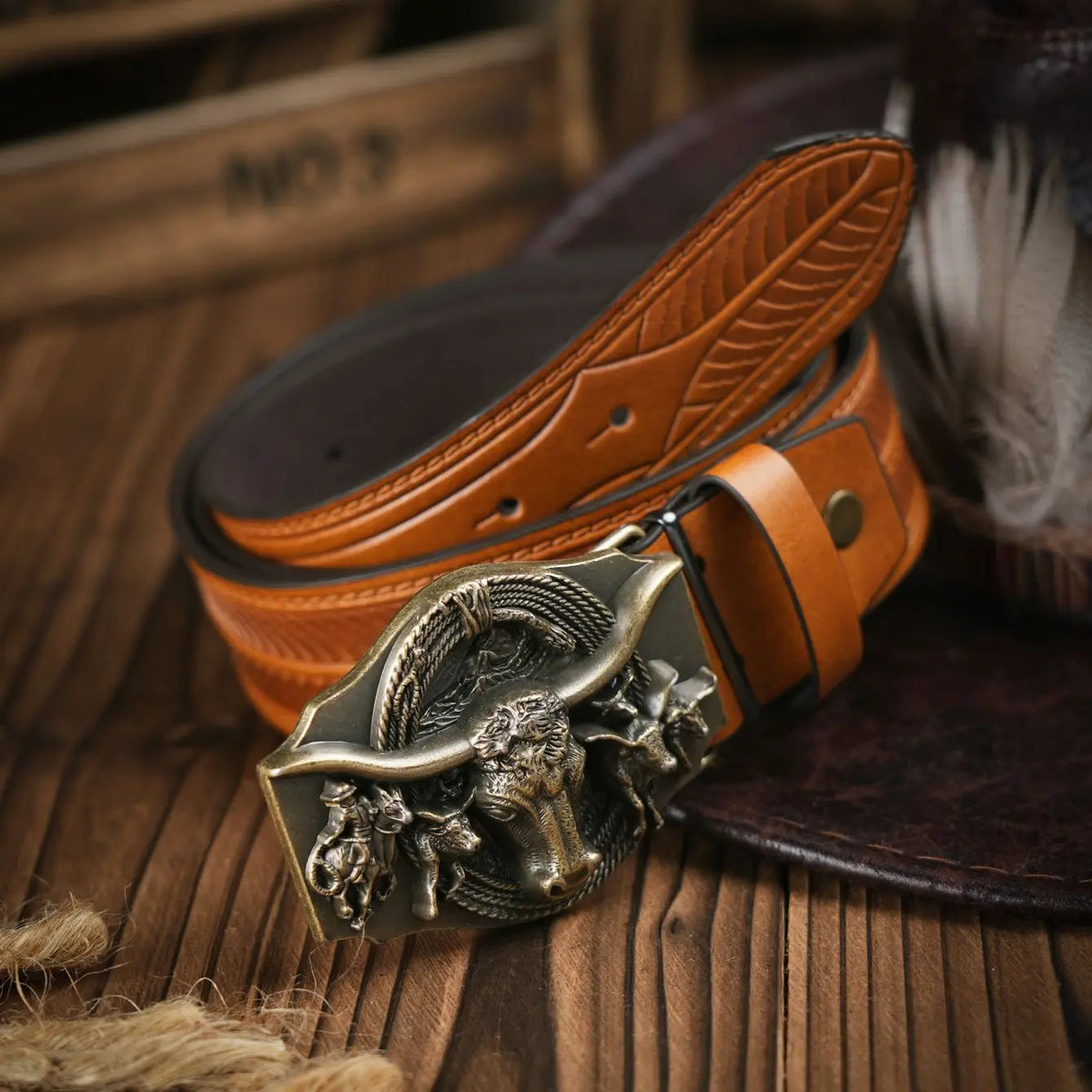 Leather Men's Belt - Black - Cowboy Outpost