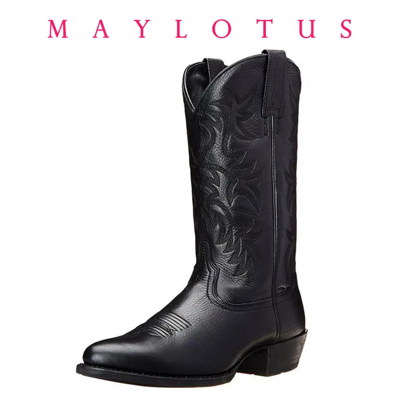 Leather Black Cowboy Boots - Black 2 - Cowboy Outpost