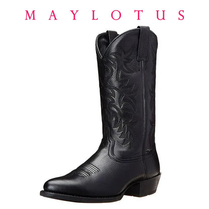 Leather Black Cowboy Boots - Black 2 - Cowboy Outpost