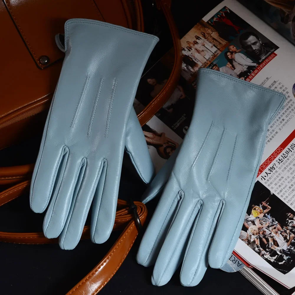Leather Warm Gloves - DEEP BLUE - Cowboy Outpost