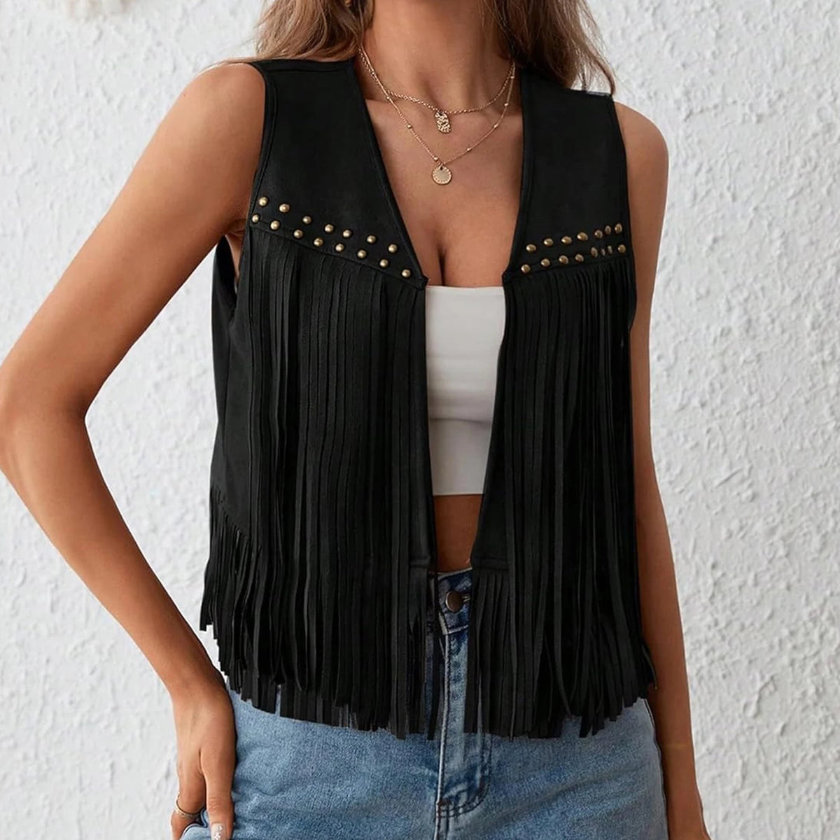Suede Women's Vests - black - Cowboy Outpost