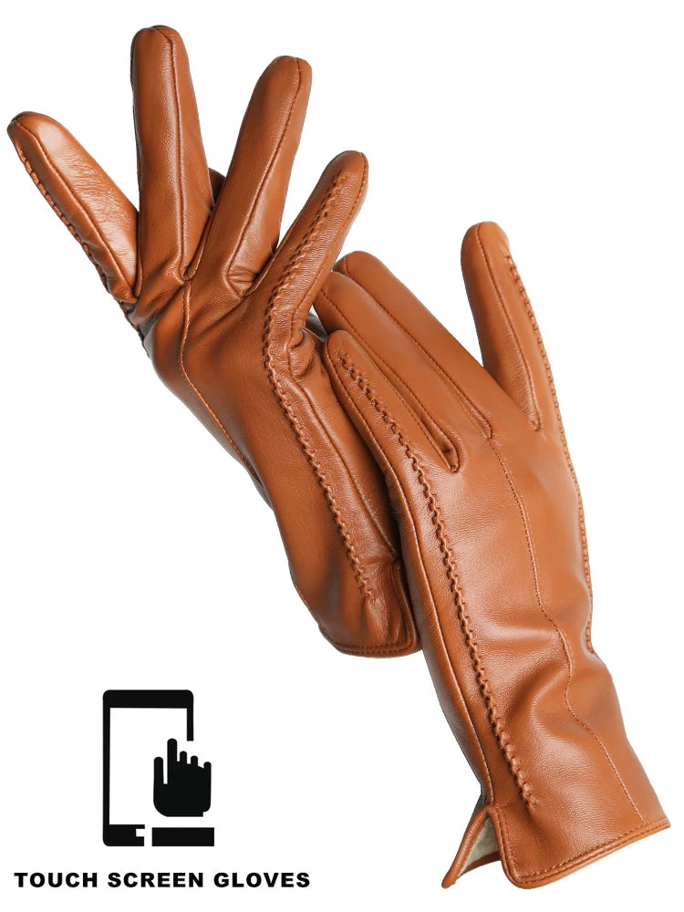 Leather Sheepskin Gloves - Beige Standard - Cowboy Outpost