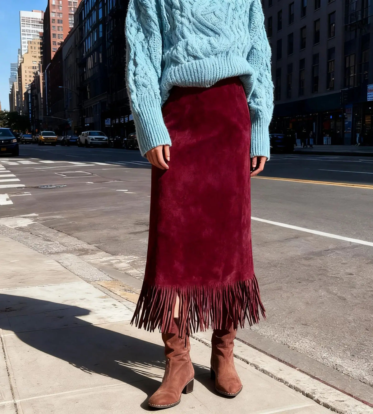 Long Suede Skirt - Black - Cowboy Outpost