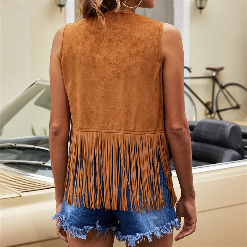 Suede Fringe Vest - black - Cowboy Outpost