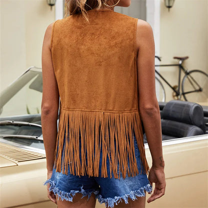 Suede Fringe Vest - black - Cowboy Outpost