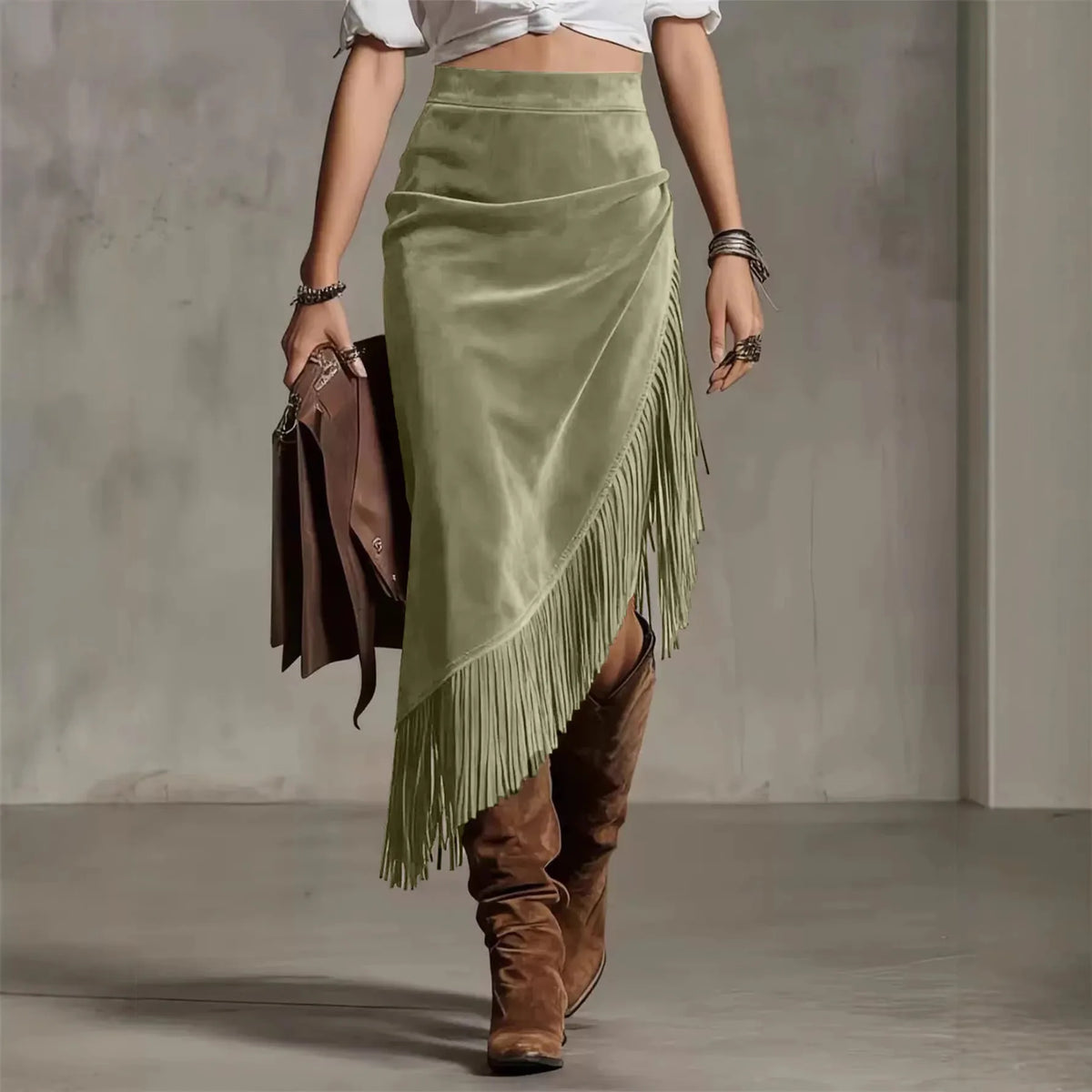 Suede Midi Dress - Light Green - Cowboy Outpost