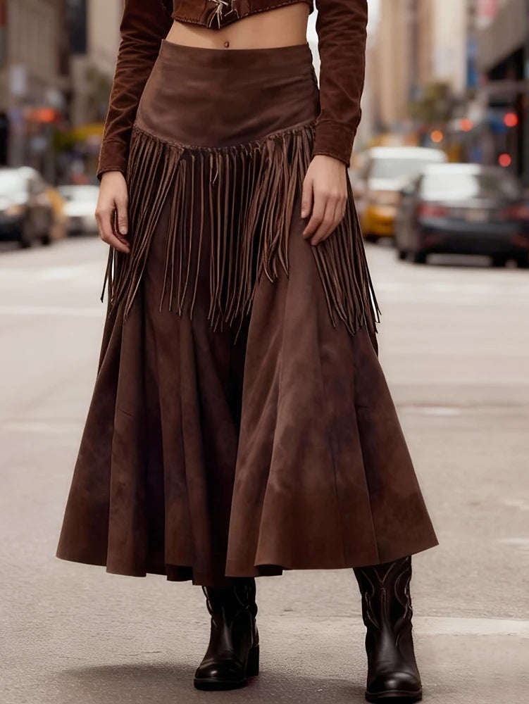 Brown Midi Skirt - Brown - Cowboy Outpost