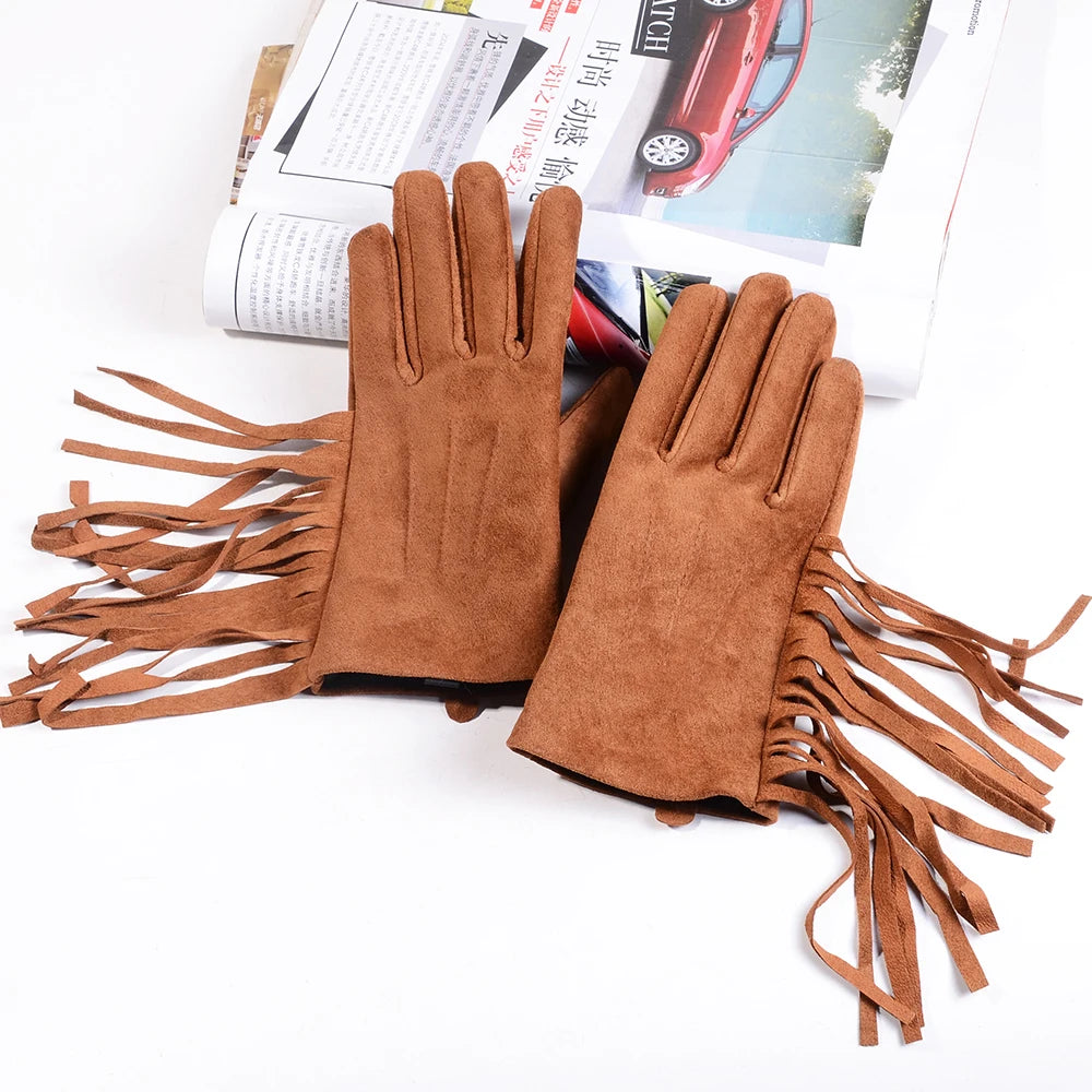 Suede Tassel Gloves - black - Cowboy Outpost