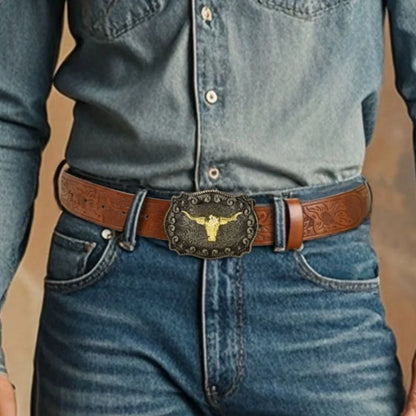 Embossed Belt - Cool Handsome Black PU BELT Material Embossed - Cowboy Outpost