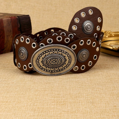 Floral Western Belt - Coffee - Cowboy Outpost