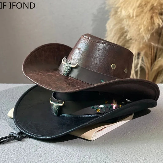 Leather Head Cowboy Hat - brown01 - Cowboy Outpost