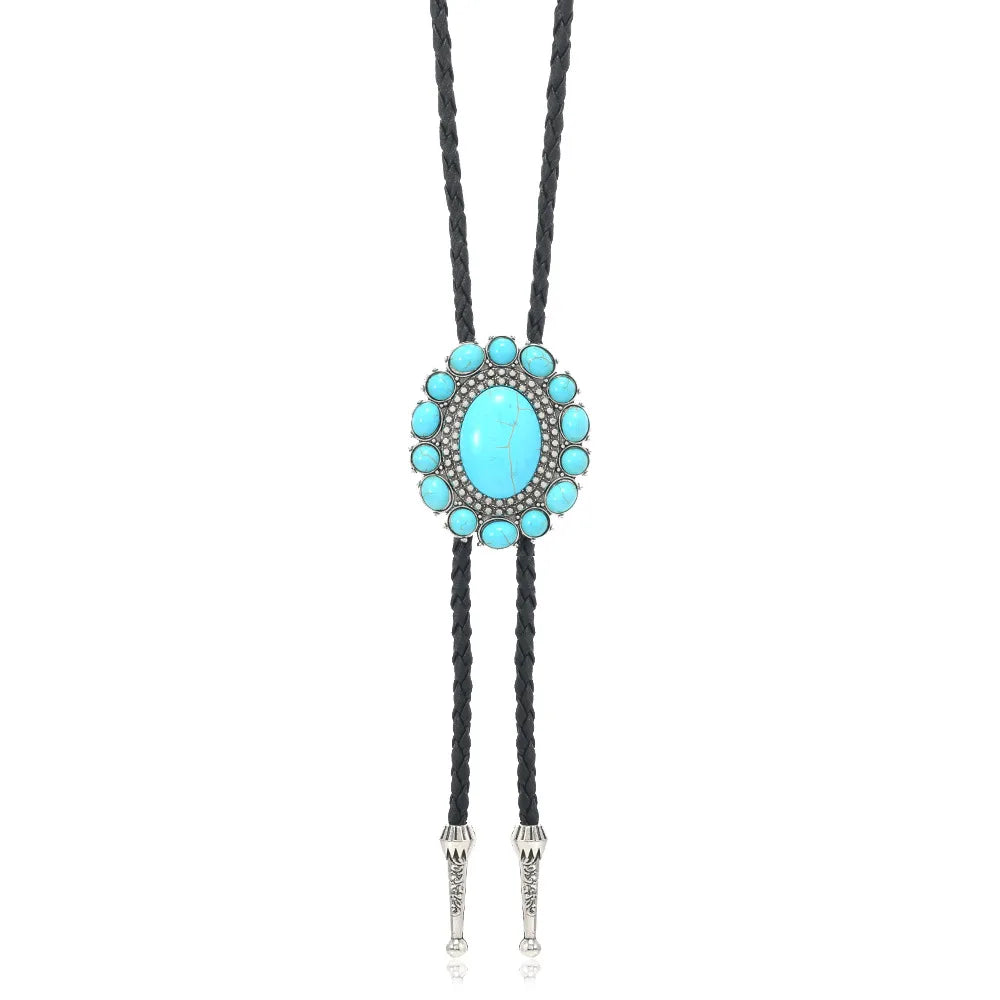 Turquoise Stone Bolo Tie - 05 - Cowboy Outpost
