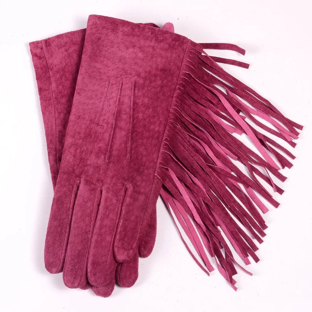 Suede Tassel Gloves - Burgundy - Cowboy Outpost
