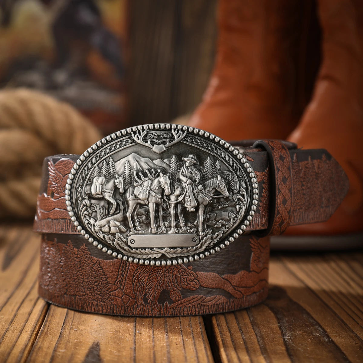Alloy Buckle Belt - brown - Cowboy Outpost