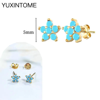 Turquoise Silver Earrings - 7mm 1 - Cowboy Outpost