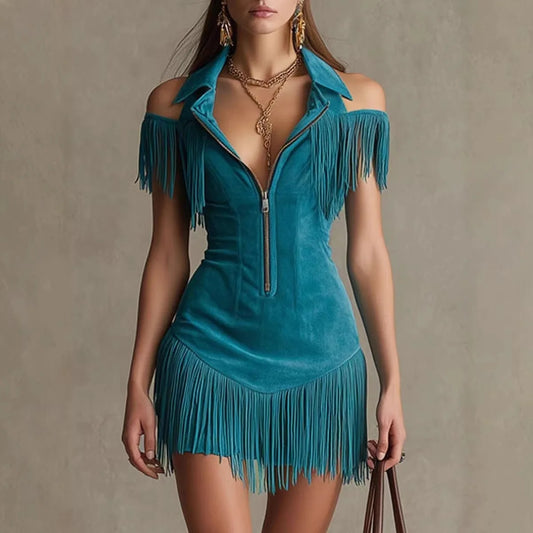 Fringe Suede Dress - Red - Cowboy Outpost