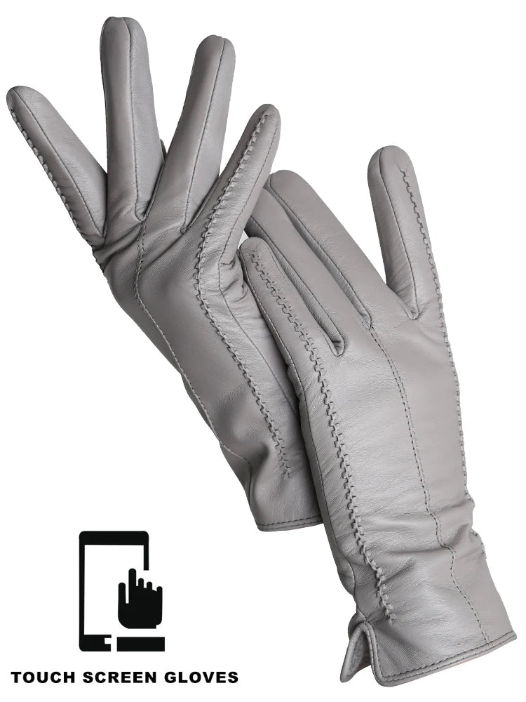 Leather Sheepskin Gloves - Grey Standard - Cowboy Outpost
