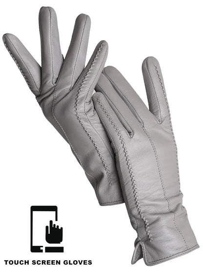 Leather Sheepskin Gloves - Grey Standard - Cowboy Outpost