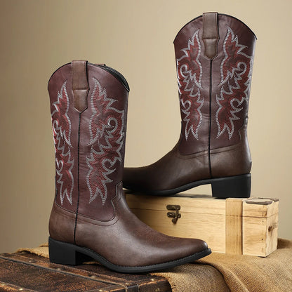 Leather Black Cowboy Boots - Brown 2 - Cowboy Outpost