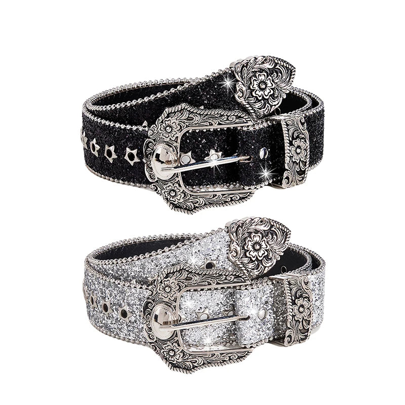 Leather Rhinestone Belt - A6 - Cowboy Outpost