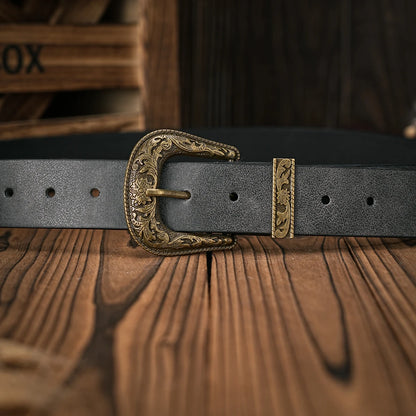 Leather Denim Belt - Dark Brown - Cowboy Outpost
